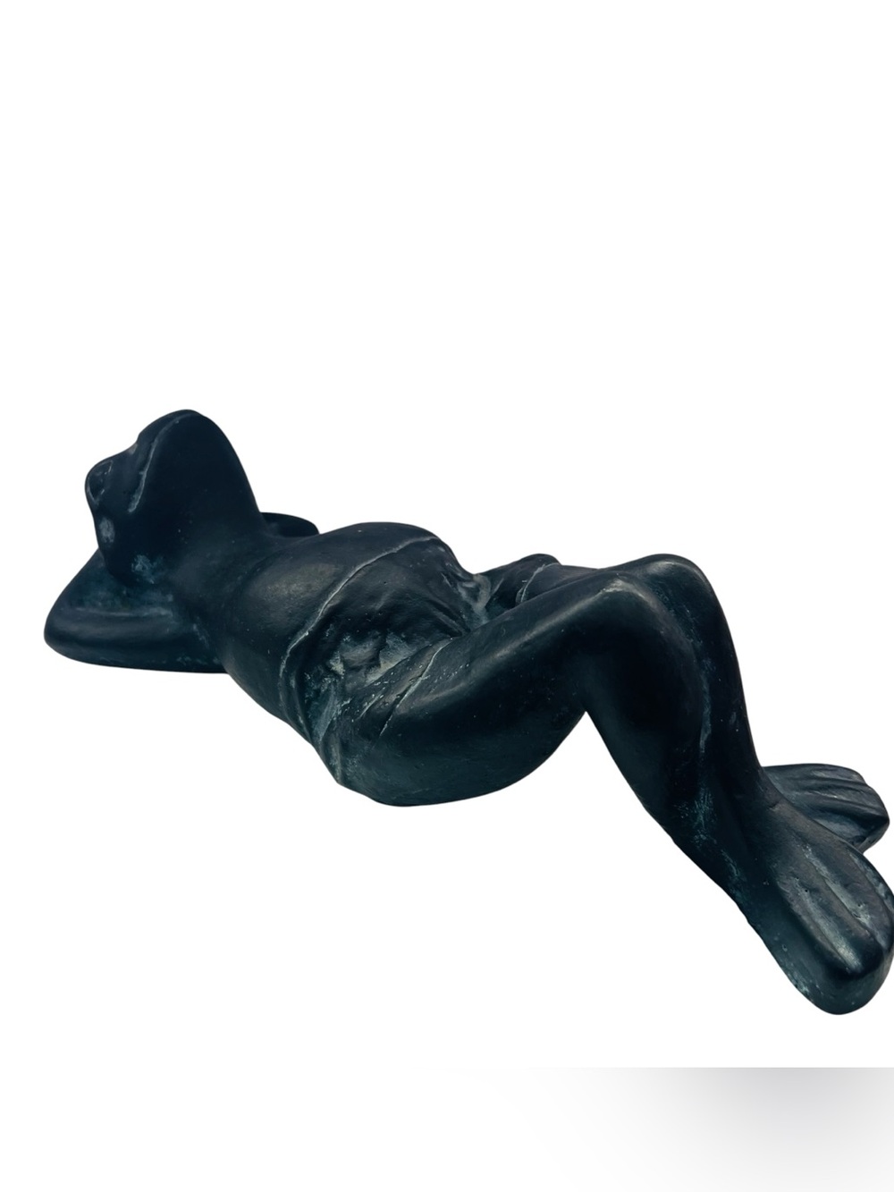 Vintage Frog Laying Down Sunbathing Flower Garden Statue